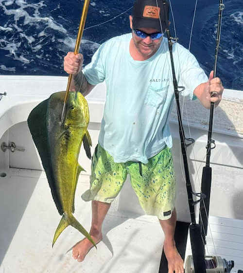 Longer Days angler showing nice catch of Cape Hatteras mahi.